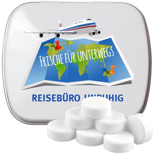 Pfefferminz Drops zuckerfrei (vegan), ca. 20g, Mintdose weiss