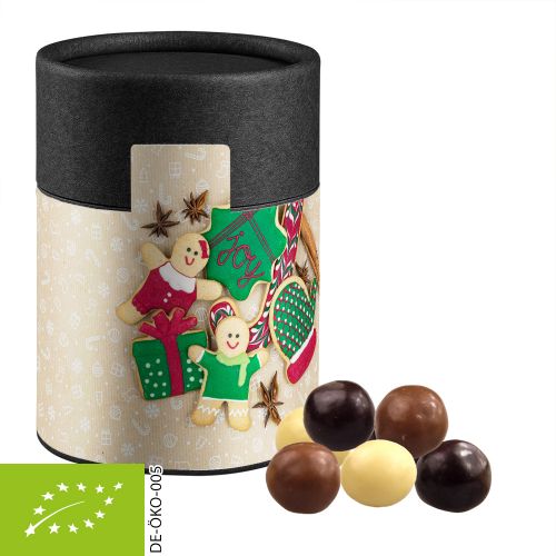 Bio Knusperkugeln-Mix, ca. 50g, Kraftpapierdose Midi schwarz