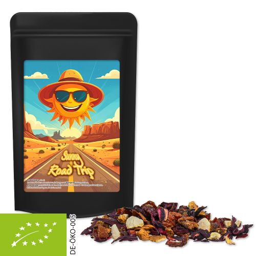 Bio Früchtetee gute Laune, ca. 50g, Standbeutel Midi schwarz