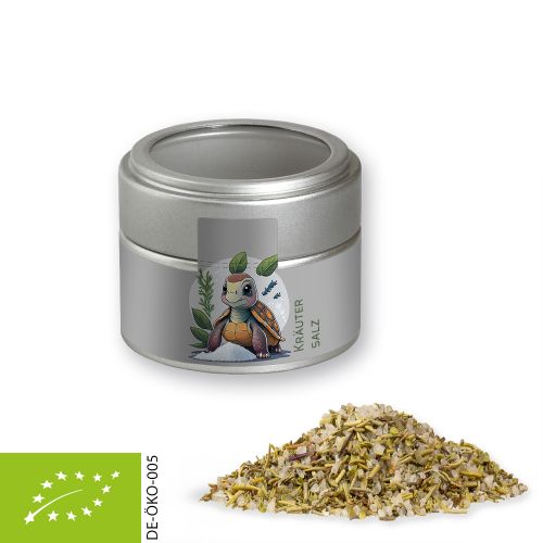 Bio Gewürzmischung Kräutersalz, ca. 75g, Metalldose Mini mit Sichtfenster silber