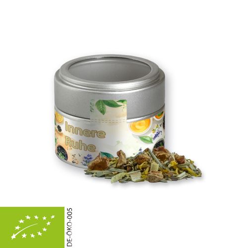 Bio Kräutertee Seelenwohl, ca. 17g, Metalldose Mini mit Sichtfenster silber