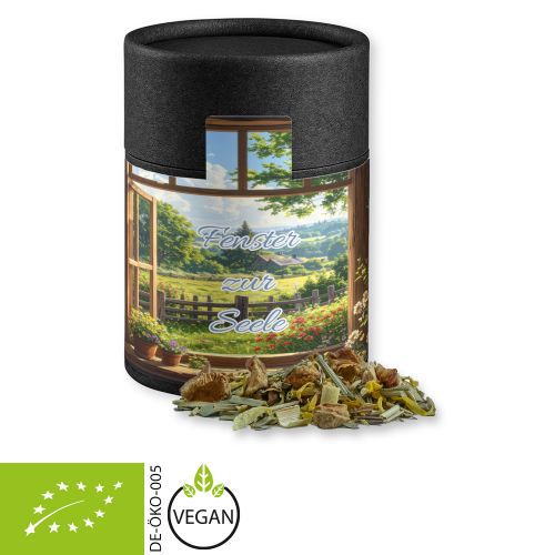 Bio Kräutertee Seelenwohl, ca. 27g, Kraftpapierdose Midi schwarz