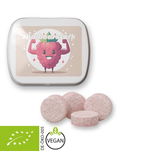 Bio Himbeer Drops, ca. 20g, Mintdose weiss