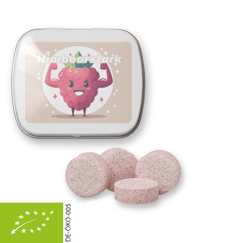 Bio Himbeer Drops (vegan), ca. 20g, Mintdose weiss